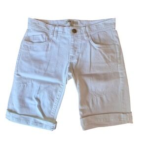Cabi Jeans White Distressed Denim Bermuda Shorts Women Size 0 Rolled Cuff